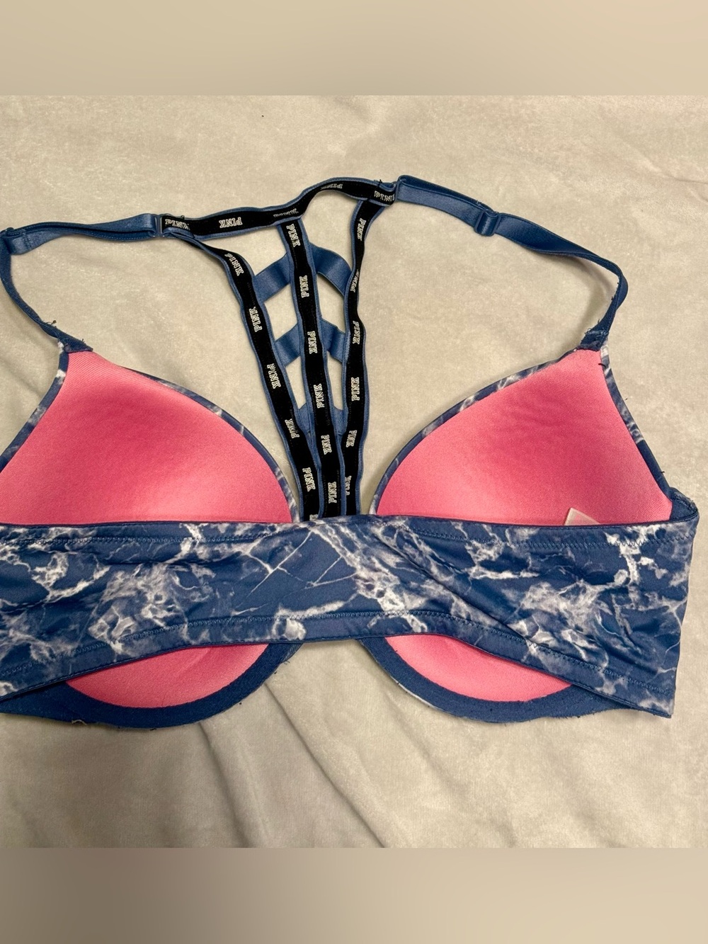 Navy Marble Push-Up Bra with Strappy Back - Picture 3 of 4